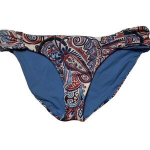 Becca Blue Paisley Reversible Bikini Bottom Size Large Shirred Sides  NEW